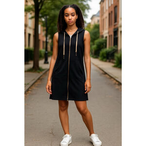 Nautica Sleeveless cotton terry zip front cover up Dress navy blue Size L